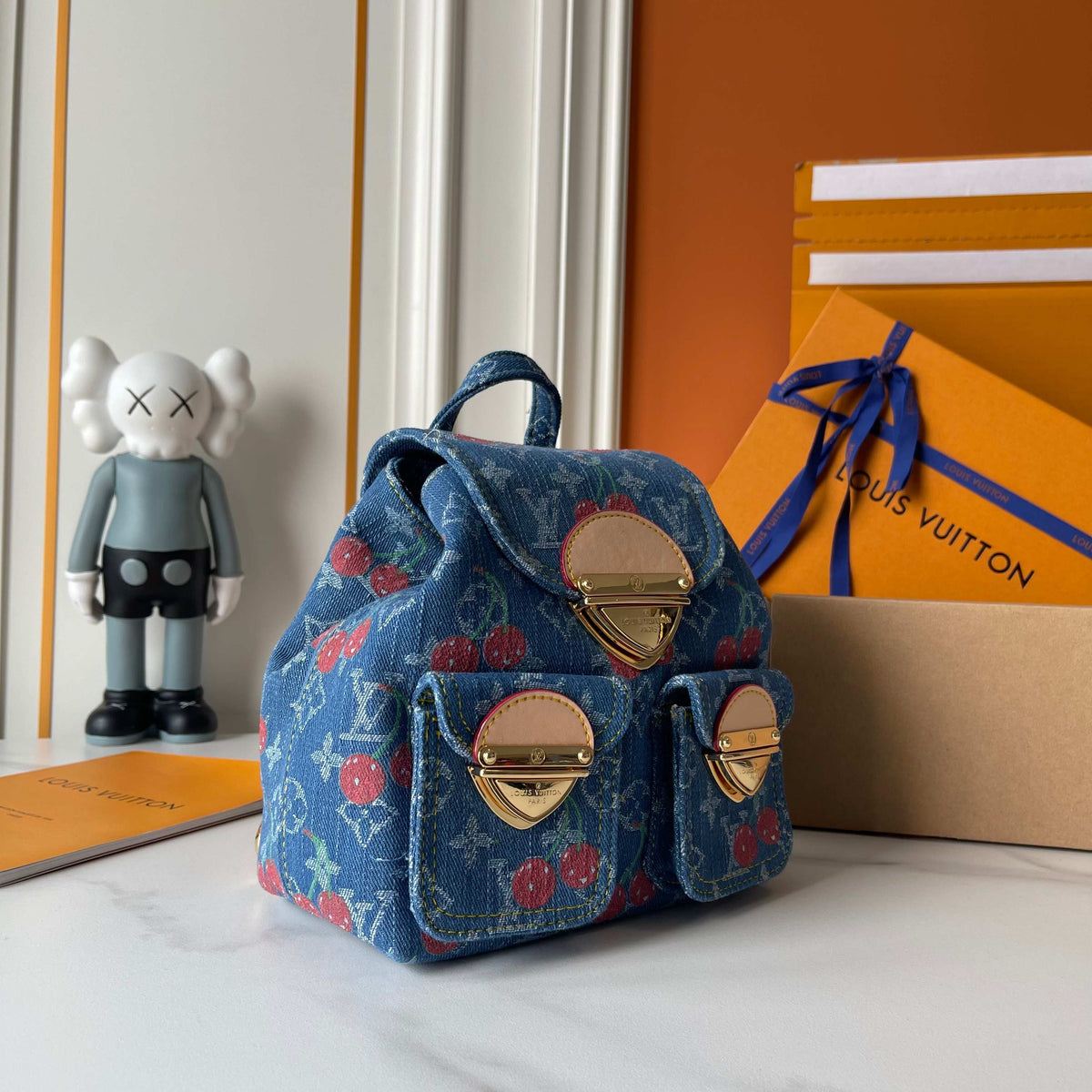 146PE58B Popular denim material+leather bag