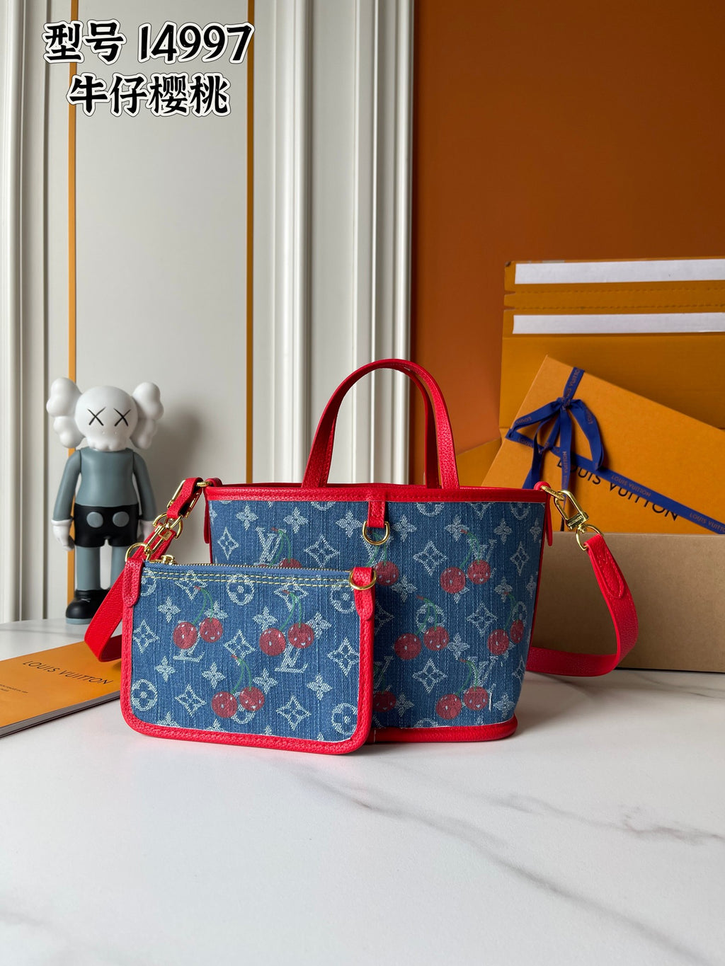 146PE56B Popular denim material+leather bag